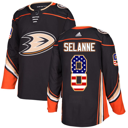 Adidas Ducks #8 Teemu Selanne Black Home Authentic USA Flag Youth Stitched NHL Jersey